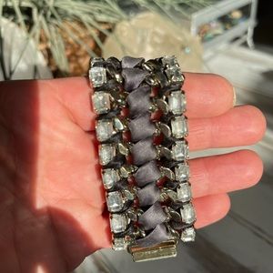 Stella & Dot Tempest Chain Bracelet Signed Gold tone Crystal w/Ribbon Braid